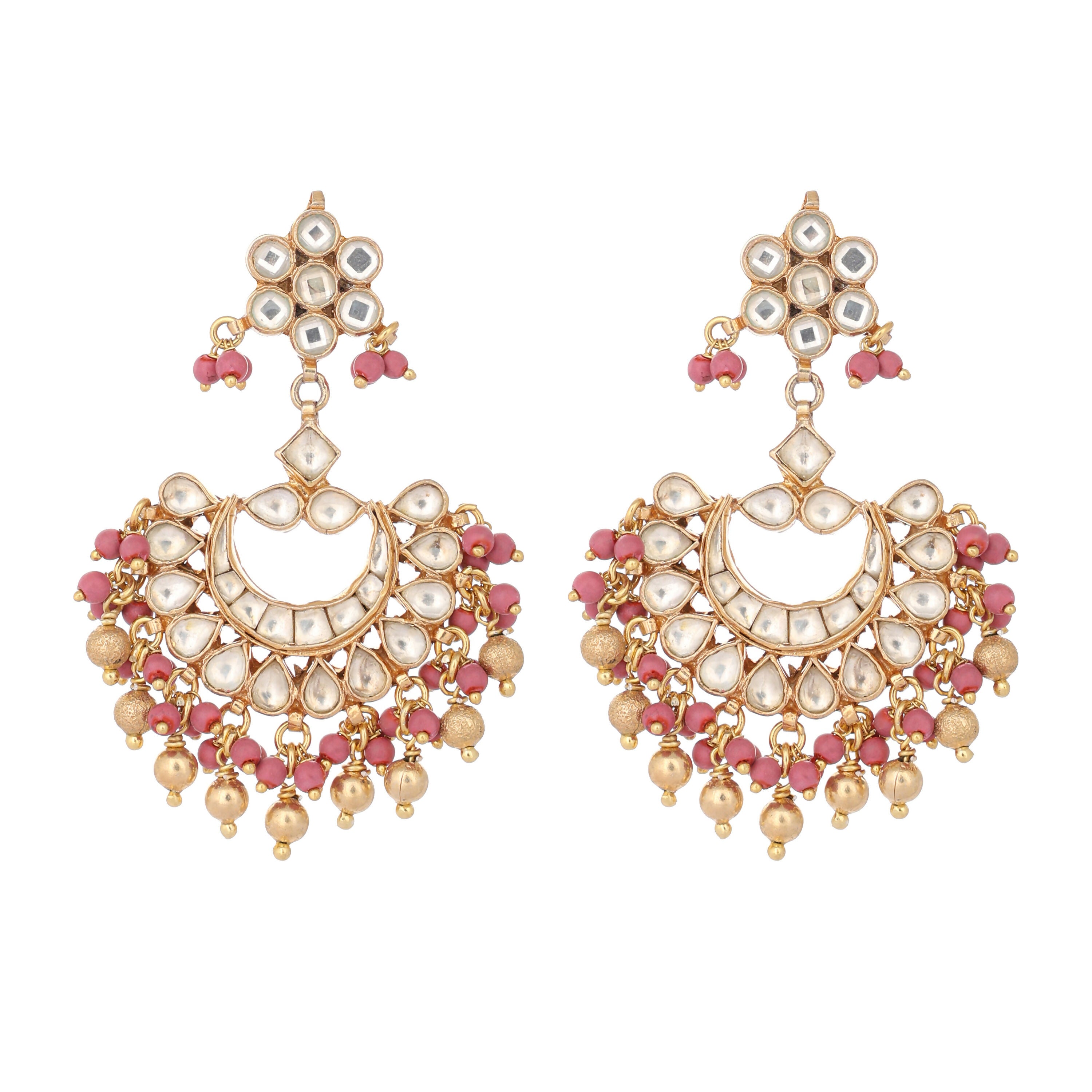 Nuyug 22k Gold-Plated Kundan Chandbali Earrings with Pink Stones - Distacart