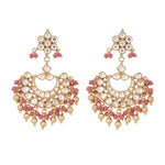 Thumbnail for Nuyug 22k Gold-Plated Kundan Chandbali Earrings with Pink Stones