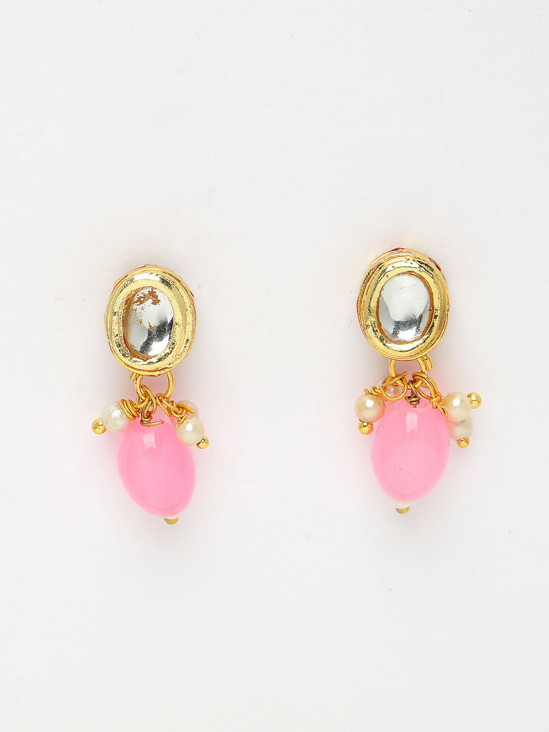NVR Women's Pink Artificial Beads Layered Necklace with Drop Earring - Distacart