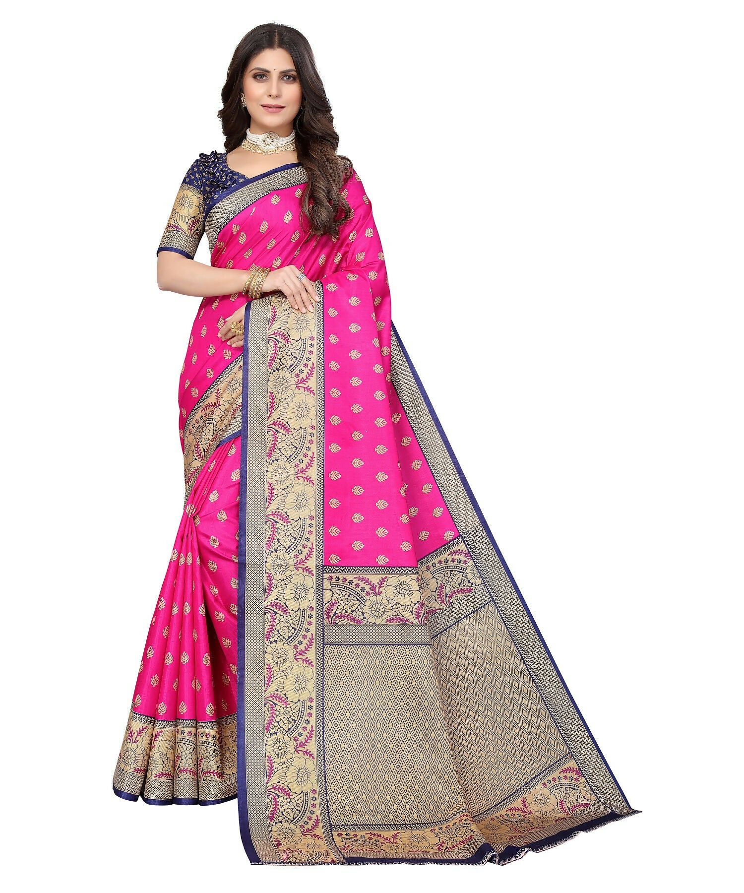 Vamika Pink Printed Art Silk Saree - Distacart