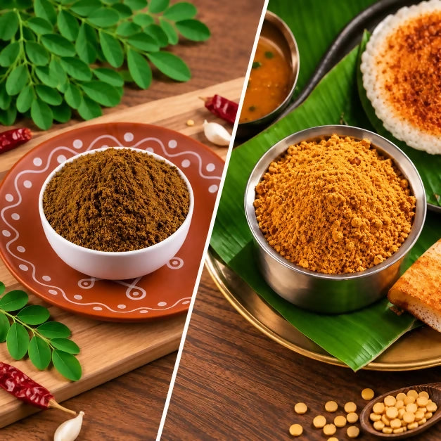 Tenali Ruchulu Podi Combo: Munagaku Karam Podi + Chitlam Podi