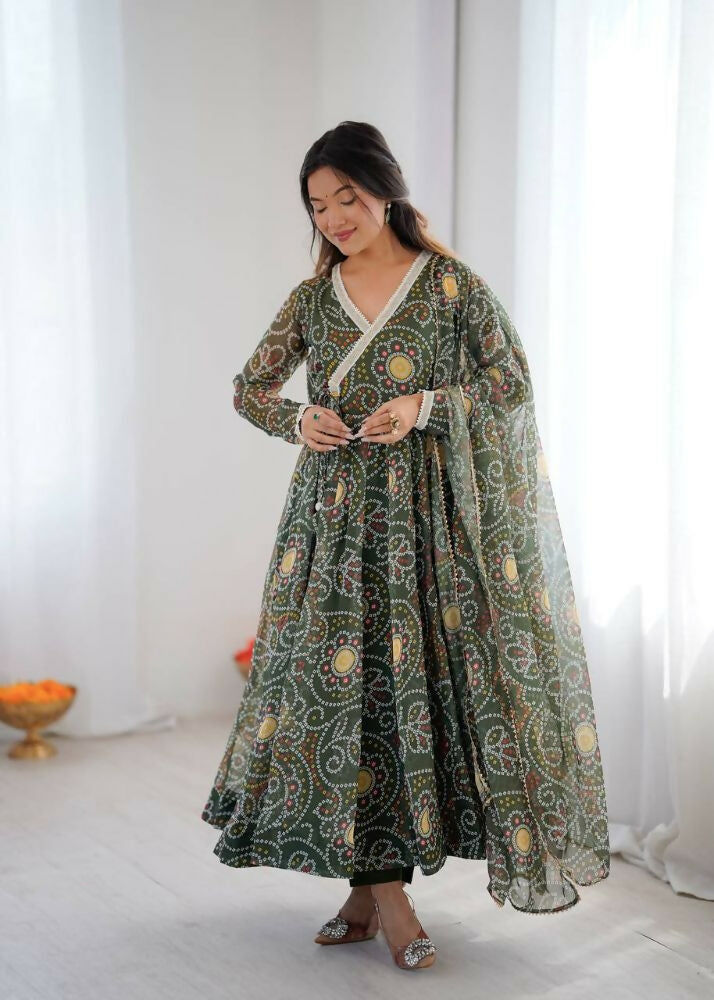 Teeya Creation Green Soft Organza Digital Printed Functional Wear Trending Long Gown - Distacart