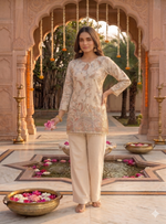 Thumbnail for Teeya Creation Off-White Embroidered Straight Kurta With Pant Set - Dista