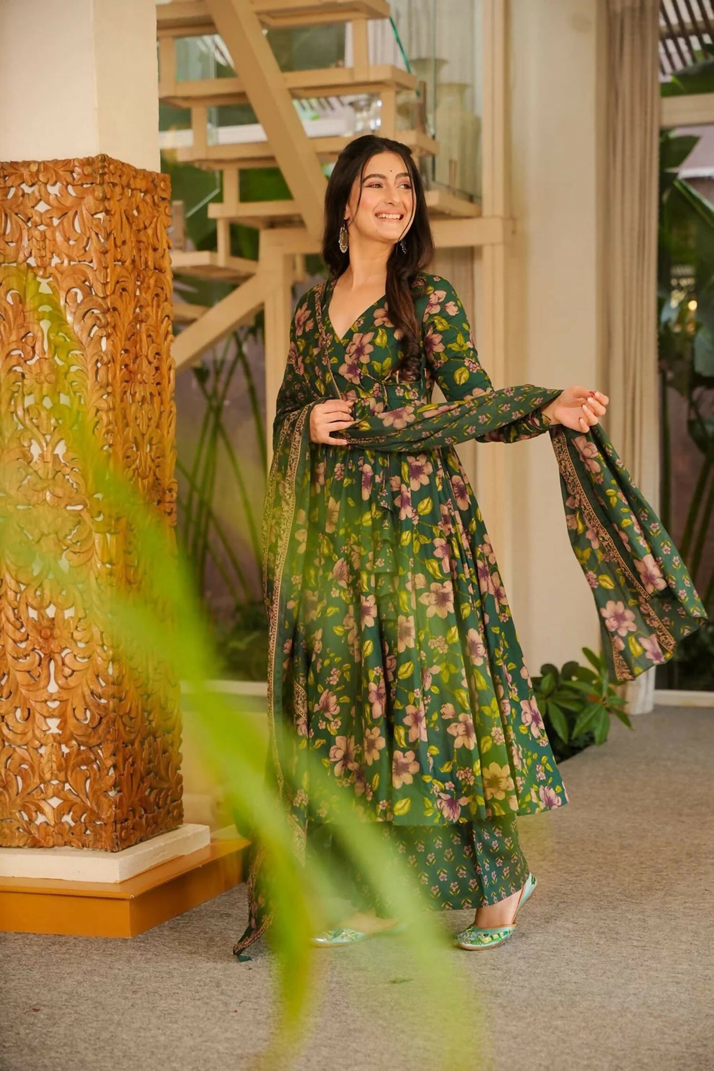 Aayaa Designer Cotton Silk Suit - Green - Dista