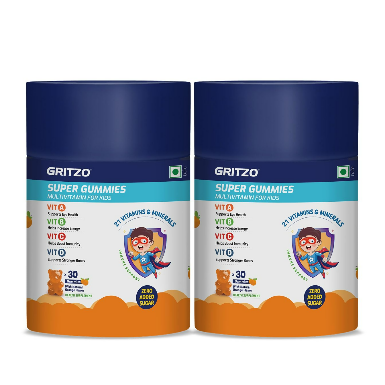 Gritzo Super Gummies, Multivitamin for Kids (Natural Orange Flavour) - Distacart