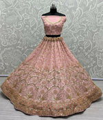 Thumbnail for Jyoti Fashion Women's Pink Bridal Net Fancy Sequins with Multi Thread Embroidered & Handwork Wedding Lehenga Choli - Distacart
