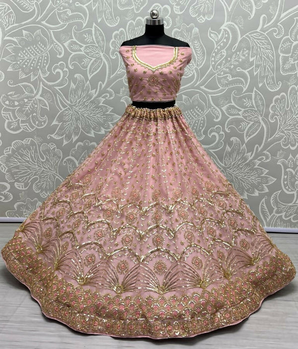 Jyoti Fashion Women's Pink Bridal Net Fancy Sequins with Multi Thread Embroidered & Handwork Wedding Lehenga Choli - Distacart