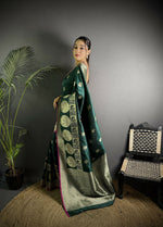 Thumbnail for Joban Fashion Dark Green Banarasi Soft Lichi Silk Paisley Saree