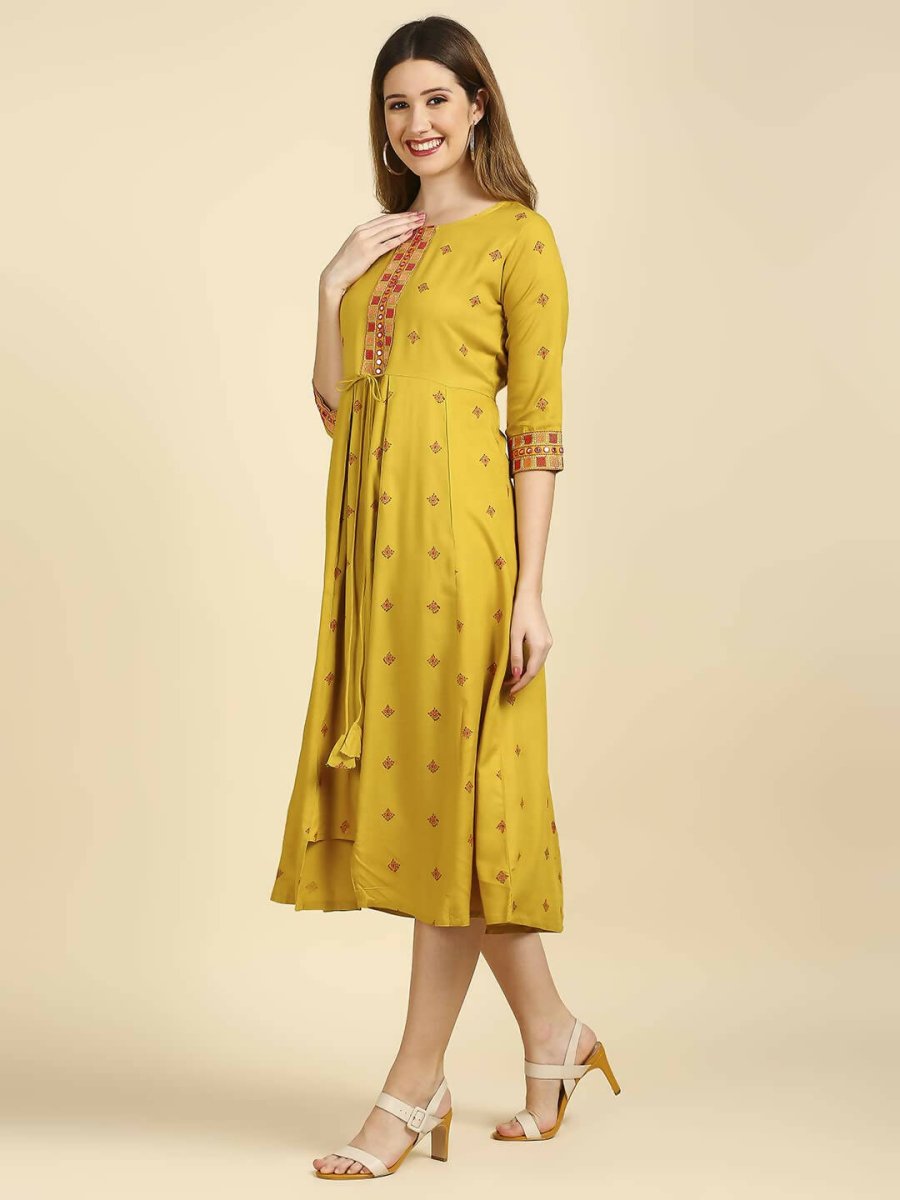 Anubhutee Women's Rayon A-Line Midi Casual Green Dress - Distacart