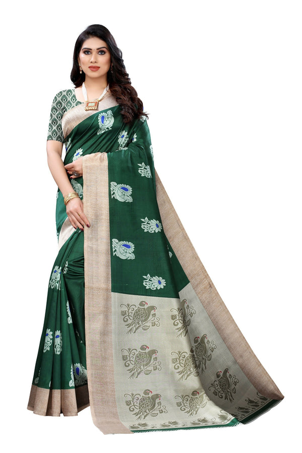 Vamika Green Printed Art Silk Saree - Distacart
