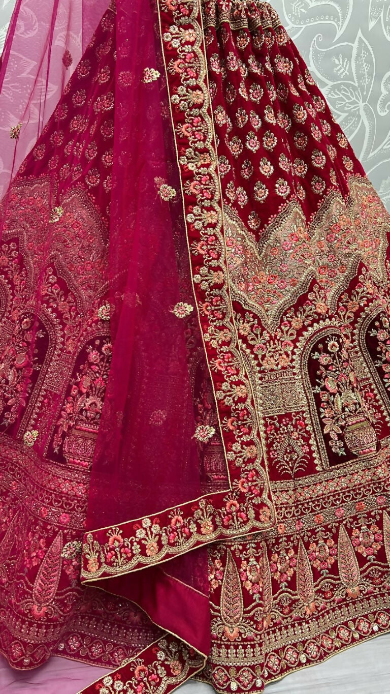 Jyoti Fashion Women's Rani Pink Velvet Multi Thread Embroidered with Zircon Diamond Wedding Lehenga Choli - Distacart