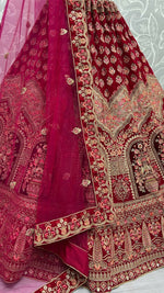 Thumbnail for Jyoti Fashion Women's Rani Pink Velvet Multi Thread Embroidered with Zircon Diamond Wedding Lehenga Choli - Distacart