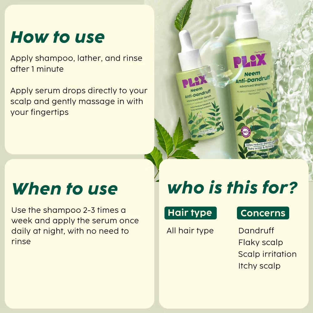 PLIX The Plant Fix Neem Anti-Dandruff Advanced Kit - Shampoo + Serum - Distacart