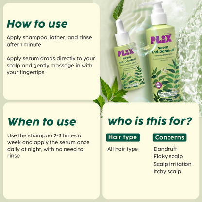 PLIX The Plant Fix Neem Anti-Dandruff Advanced Kit - Shampoo + Serum - Distacart