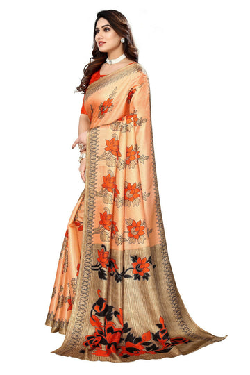 Vamika Orange Printed Art Silk Saree - Distacart