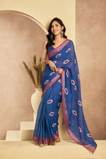 Thumbnail for Vastranavya Blue Digital Printed Linen Ready To Wear Pocket Saree with Unstitched Blouse - Distacart