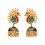Thumbnail for Nuyug 22K Gold Plated Pearls Studded Contemporary Shaped Enamel Jhumkas