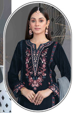 Thumbnail for Anaita Navy Blue Velvet Suit with Embroidery Sequence Work