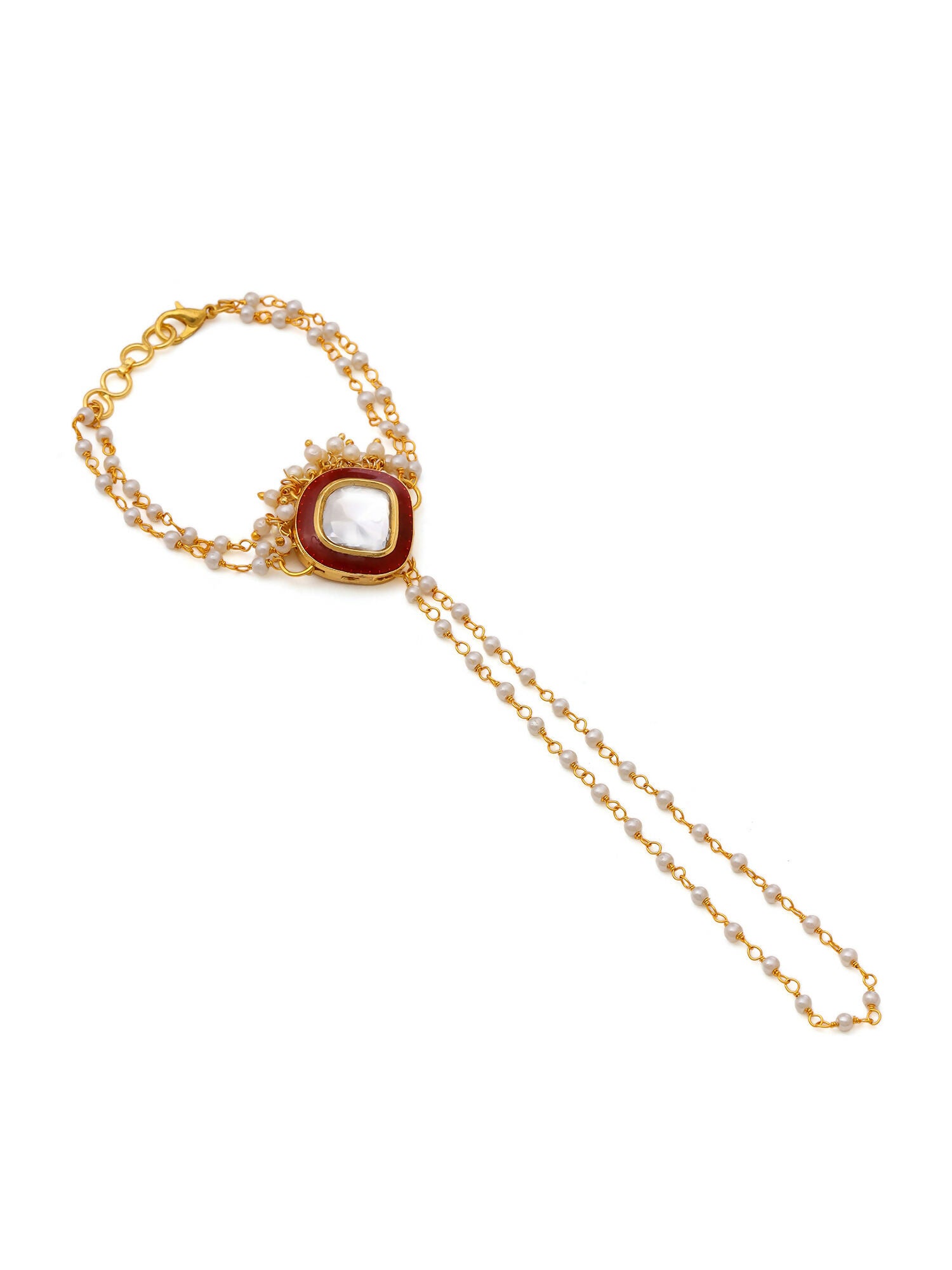 Ruby Raang Gold Red Meenakari Kundan Haath Phool