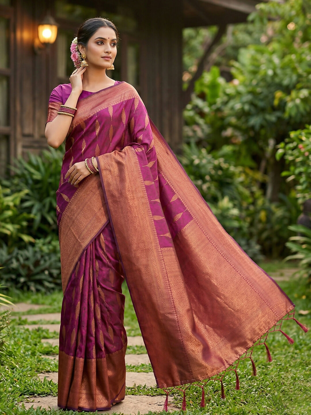 Shree Shyam Fashion Purple Silk Blend Saree - Distacart