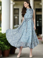 Thumbnail for Souchii Grey Floral Chiffon Maxi Dress