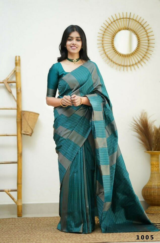 Partywear Designer Morpich Banarasi Silk Fancy Saree - Starwalk - Distacart