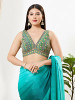 Thumbnail for Joban Fashion Green Multi Georgette Padded Blouse With V Neck Sleeveless - Distacart