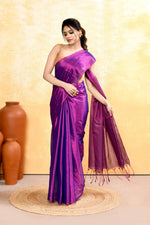 Thumbnail for Piyari Fashion Women's Violet Dual Tone Organic Tissue Saree With Blouse Piece - Distacart