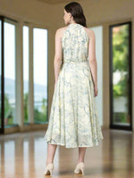 Thumbnail for Souchii Cream & Blue Floral Chiffon Maxi Dress