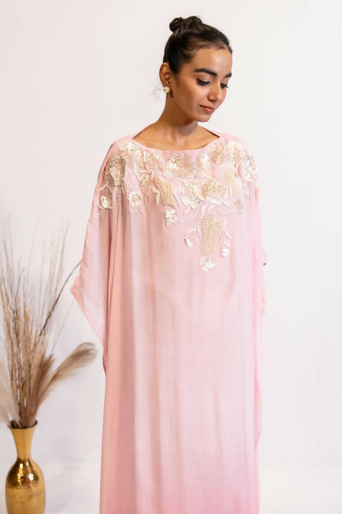 Timaraa Luxe Blush Pink Embroidered Kaftan Dress - Dista