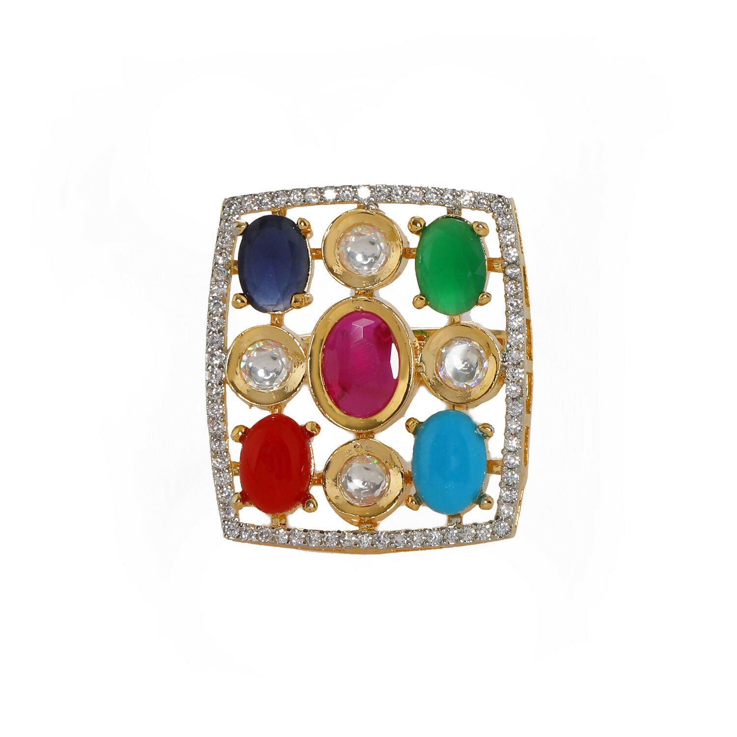 Navratan Kundan Ring (Multi Color) - Ruby Raang - Distacart