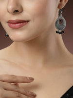 Thumbnail for NVR Women's Set of 3 Silver-Toned German Silver Oxidised Dome Shaped Jhumka Earrings - Distacart