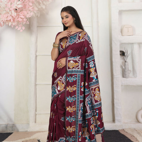 Astita Silk Blend Wine Saree