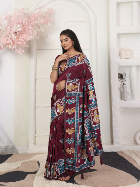 Astita Silk Blend Wine Saree