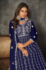 Thumbnail for Jyoti Fashion Women's Blue Net Embroidered Anarkali Kurta Pant Set With Dupatta - Distacart