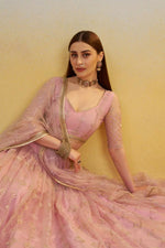 Thumbnail for Aastha Fashion Pink Butterfly Net Tone To Tone Cotton Thread Work And Sequence Work Embroidery Wedding Wear Lehenga Choli - Distacart