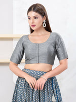 Thumbnail for Joban Fashion Light-Grey Dupion Silk Elbow Sleeveless Front Open Blouse