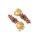 Thumbnail for Nuyug 22K Gold-Plated Enamel & Beaded Dome Shaped Jhumka Earrings