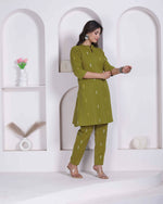 Thumbnail for Miravan Womens Green Printed Cotton Straight Kurta With Palazzo - Dista