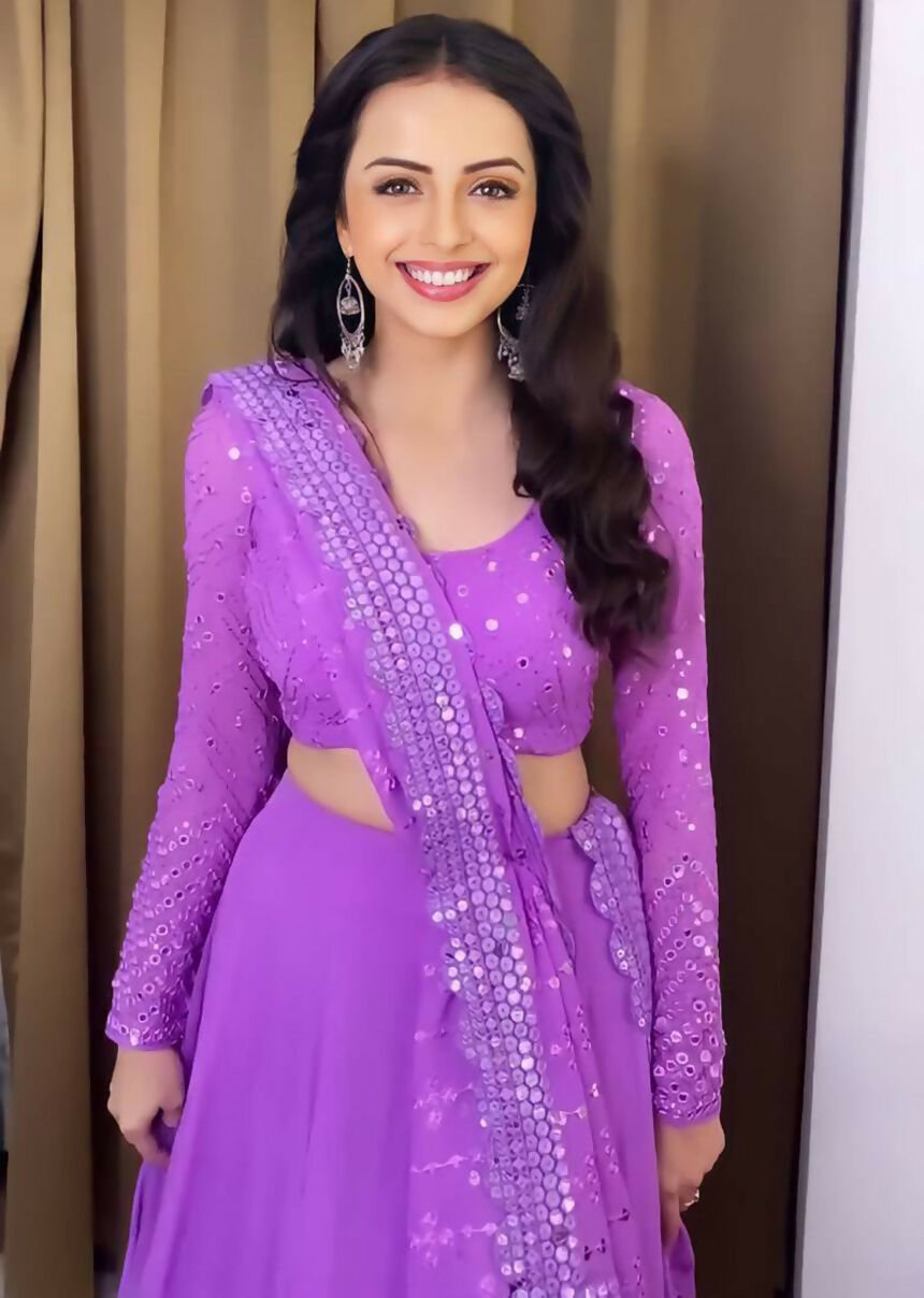 Jyoti Fashion Beautiful Lavender Sequence with Thread Embroidery work Faux Georgette Lehenga Choli with Dupatta - Distacart