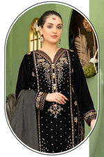 Thumbnail for Anaita Black Velvet Suit with Embroidery Sequence Work