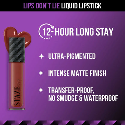 Staze 9to9 Lips Don't Lie Matte + Transferproof Liquid Lipstick - 05 Cocoa Crush - Distacart