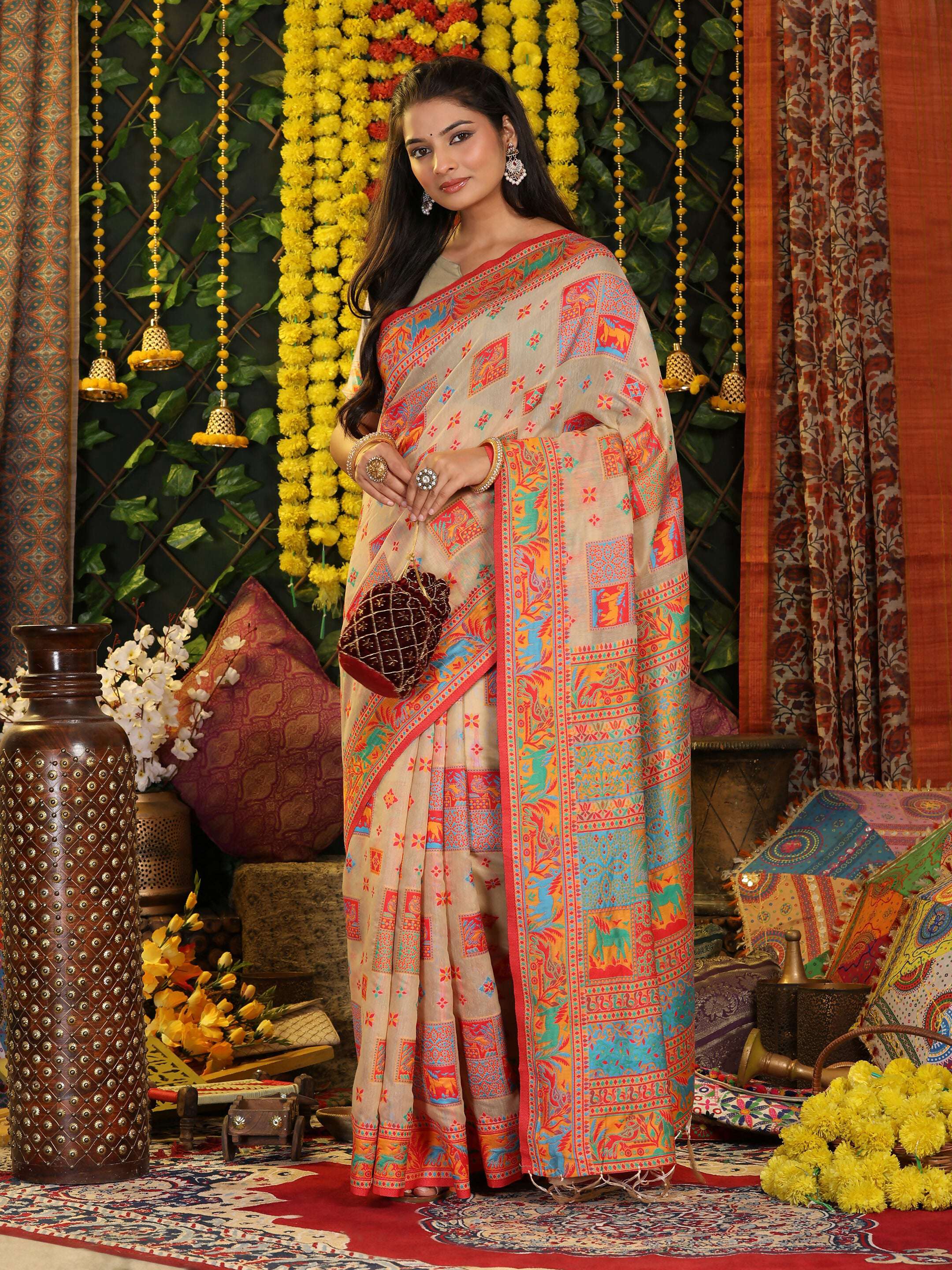 Astita Linen Cotton Off White Saree