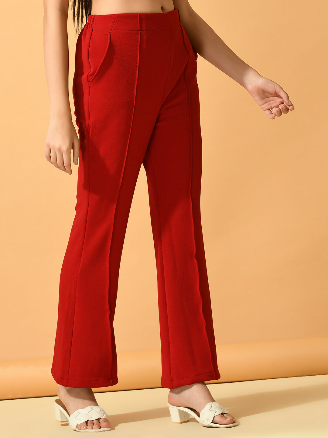 Myshka Women's Red Flared Party Trouser - Distacart