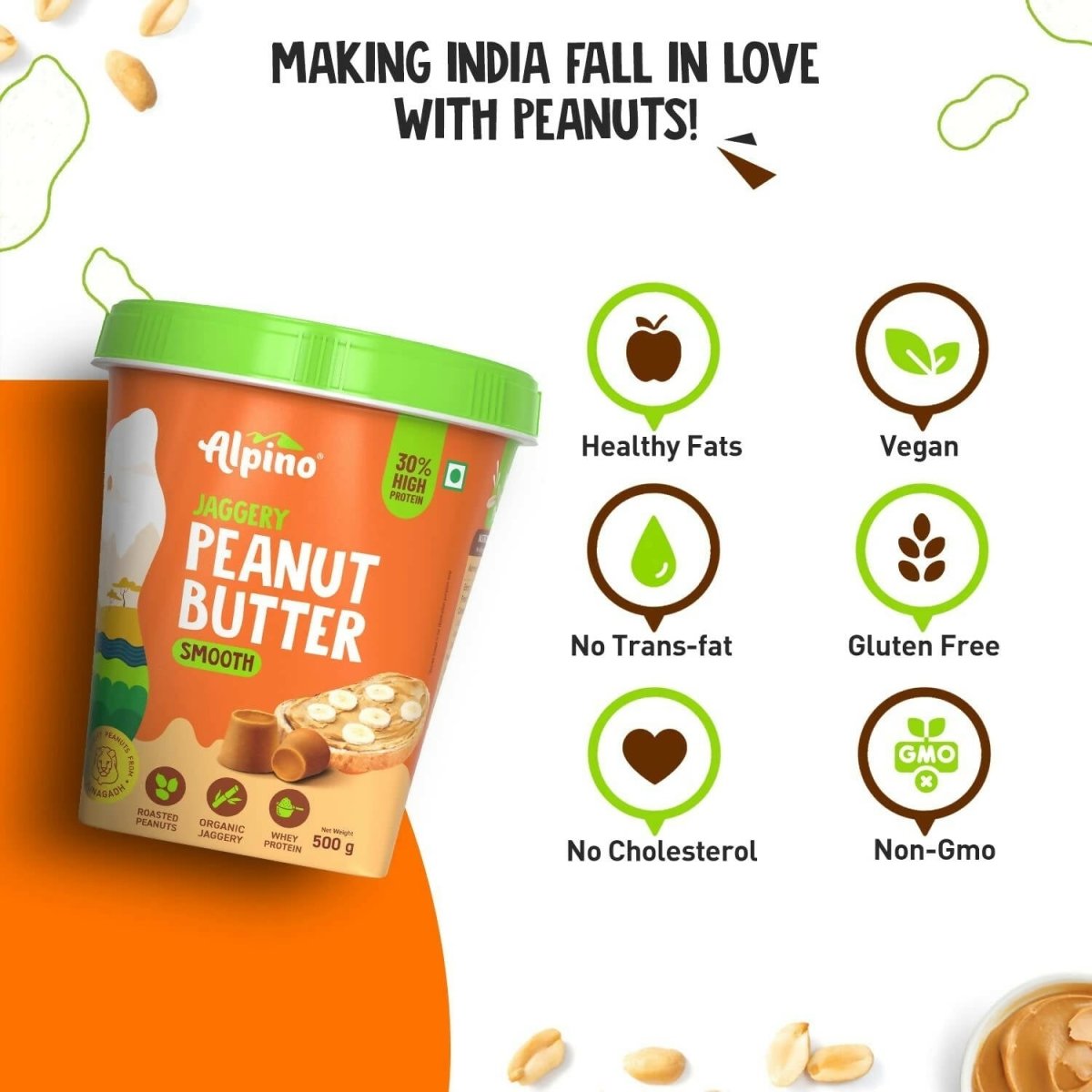 Alpino High Protein Jaggery Peanut Butter Smooth - Distacart