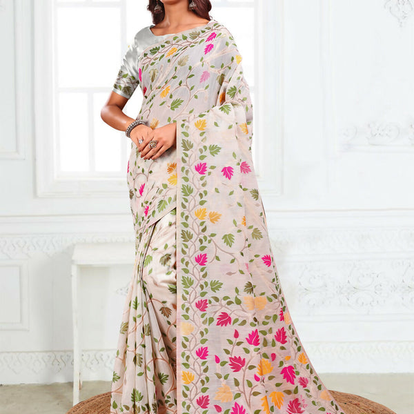 Astita Linen Cotton White Saree