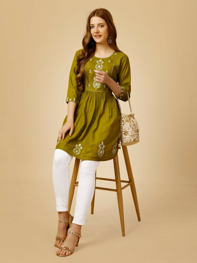 Jyoti Fashion Women's Mehendi Viscose Rayon Embroidered Casual Top - Distacart