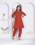 Thumbnail for Miravan Womens Rust Color Abstract Printed Cotton Kurta With Palazzo - Dista