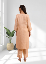 Thumbnail for Joban Fashion Coral Linen Embroidered Readymade Long Kurta With Pant - Distacart