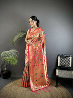 Thumbnail for Joban Fashion Rani Pink Floral & Leaf Designs Soft Silk Paithani Saree - Distacart